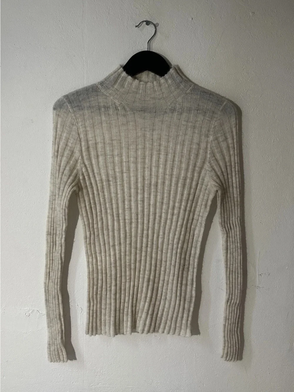 Madewell Ribbed Mock Neck Sweater Womens M Ivory Long Sleeve Slim Knit Soft